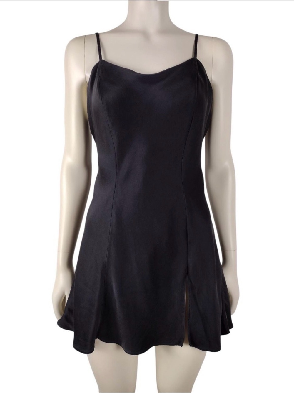 Vintage 90s Victoria's Secret Black Silk Side Slit Mini Slip Dress Size M